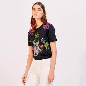 NWOT Sandro Paris Embroidered Snake Floral Top